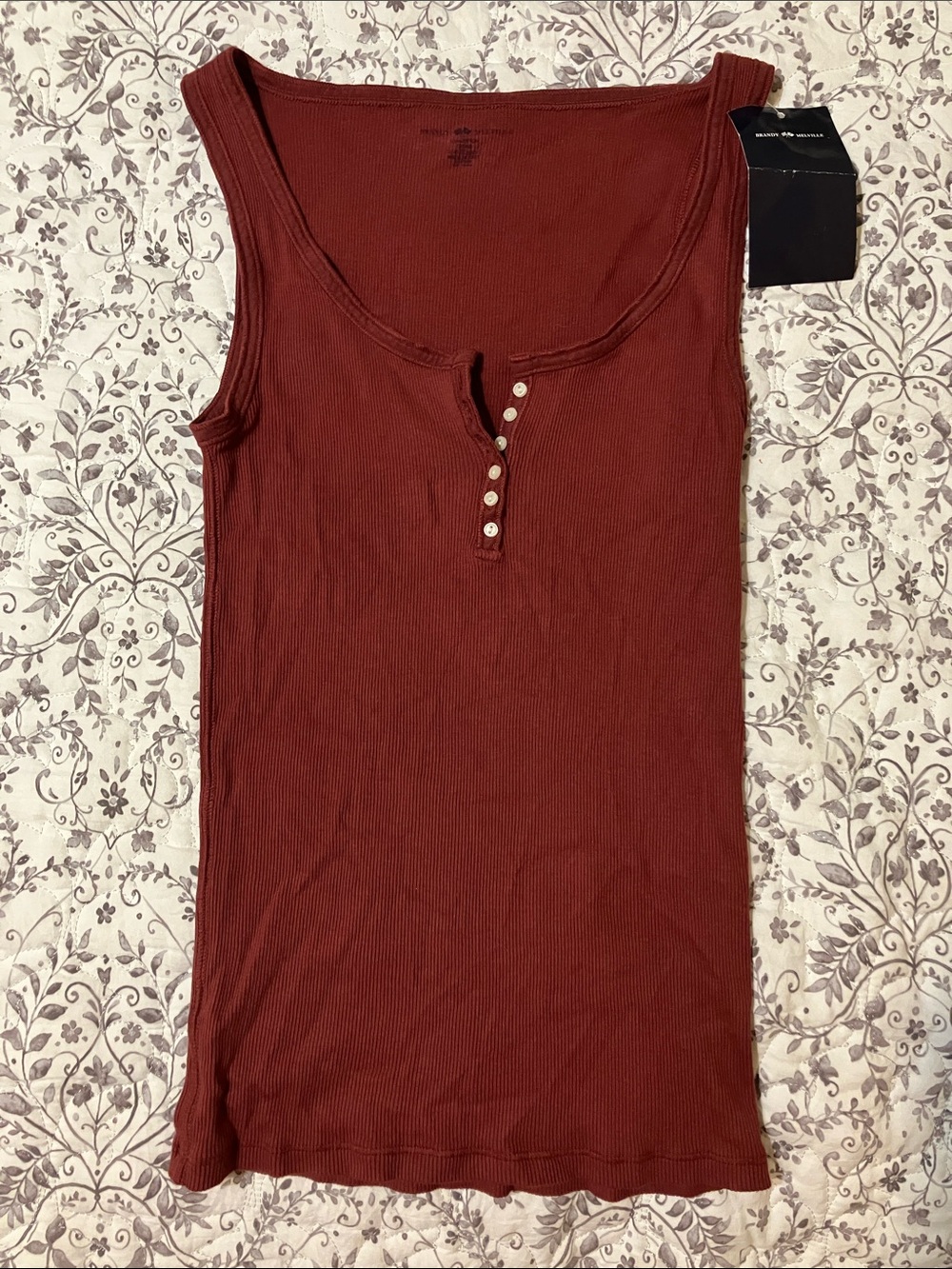Brandy Melville Rust Red Ribbed Henley Tank